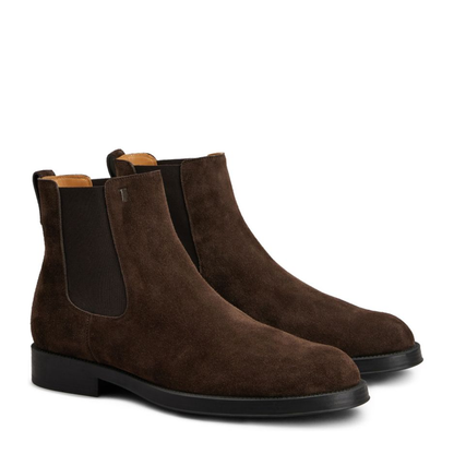 Coffee Brown Elasticated Side Panels Low Stacked Heel Round Toe