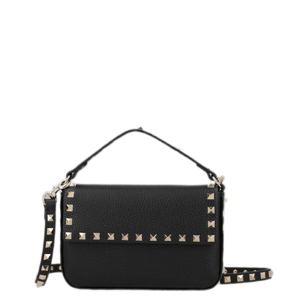 Rockstud Pouch In Grained Calfskin Leather, Black