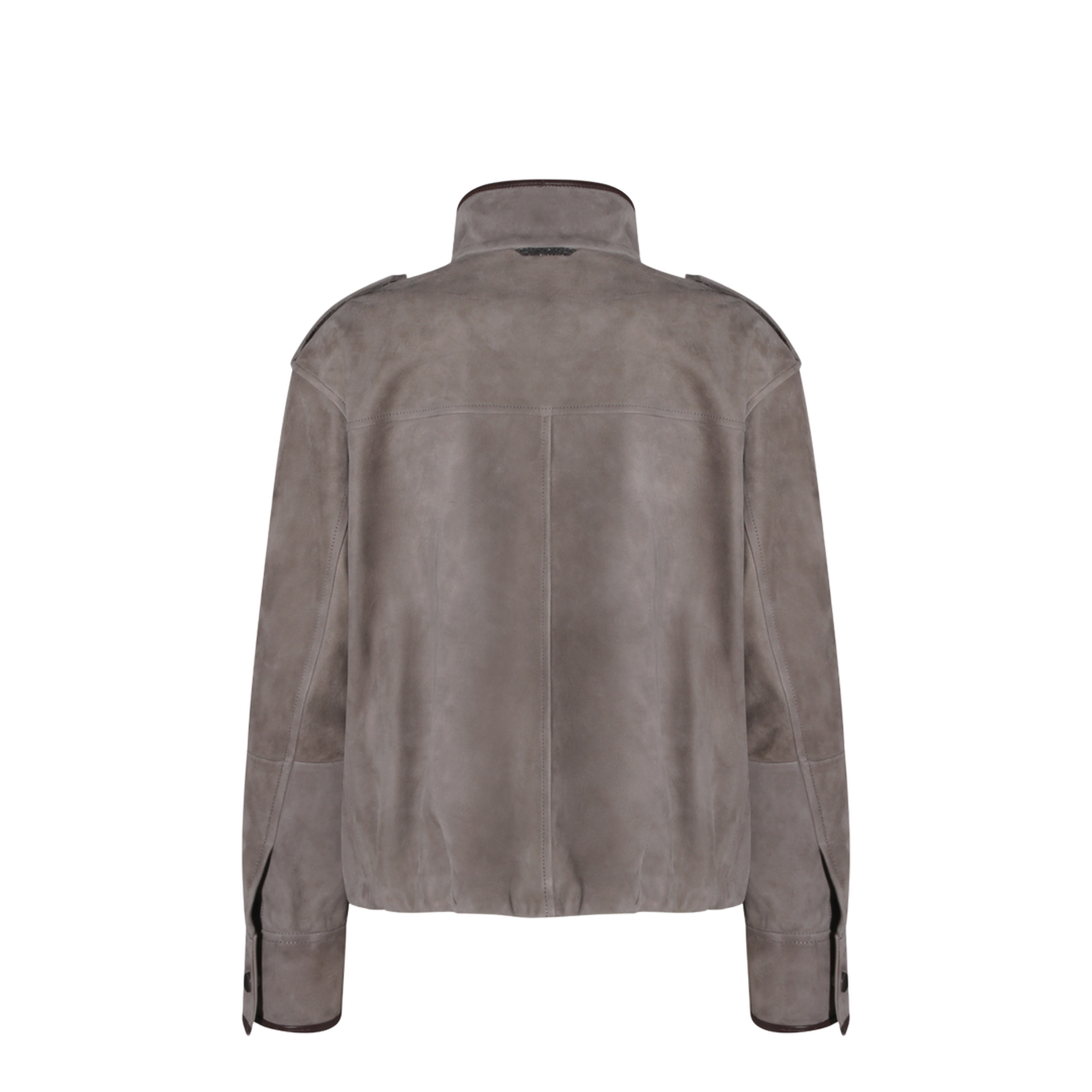 Faded Green Jacket With High Neck And Front Patch Pockets In Suede