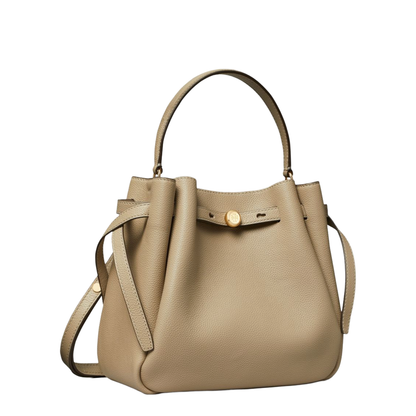 Romy Medium Pebbled Leather Bucket Bag - Soft Cement