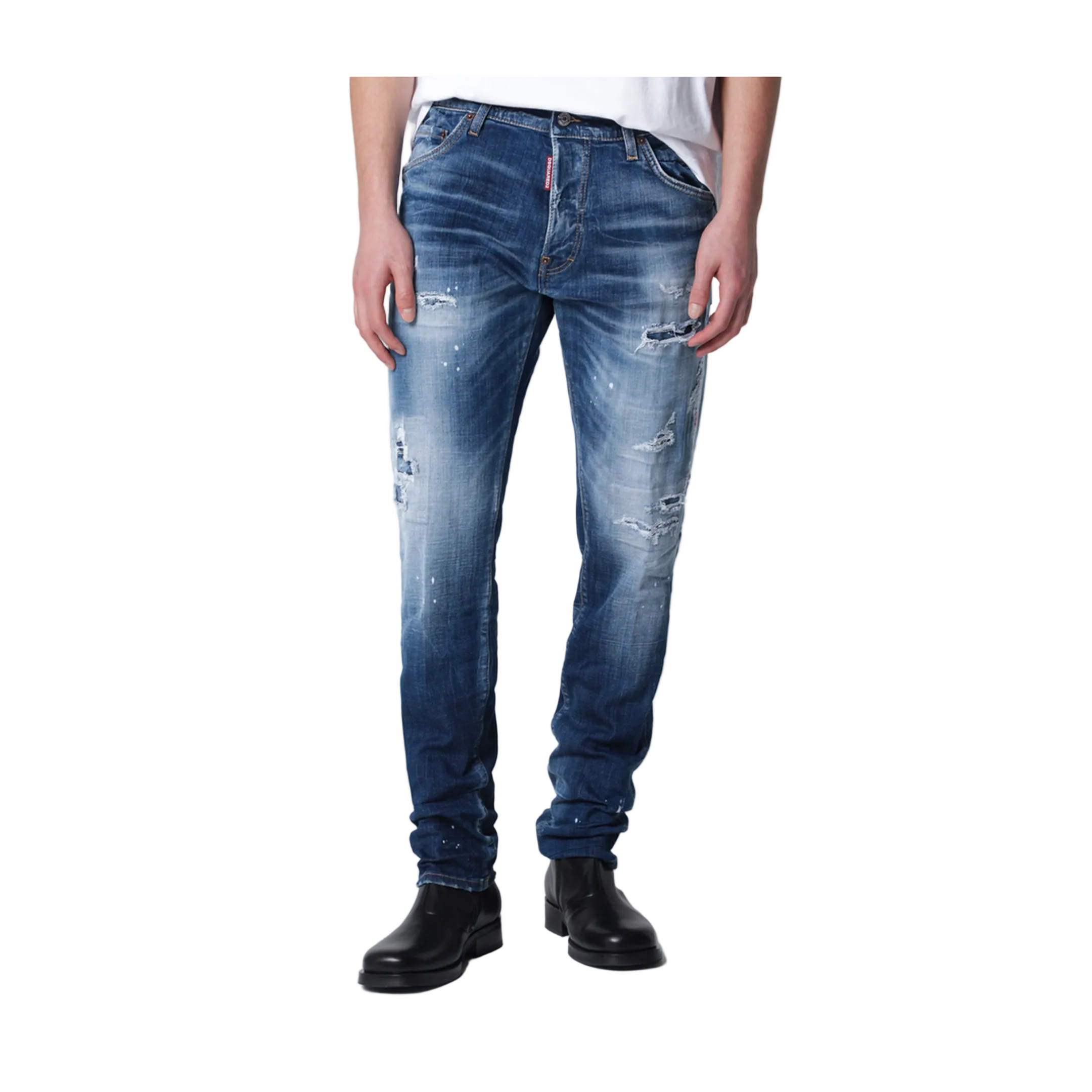 Slim Washed Blue Jeans with Rips