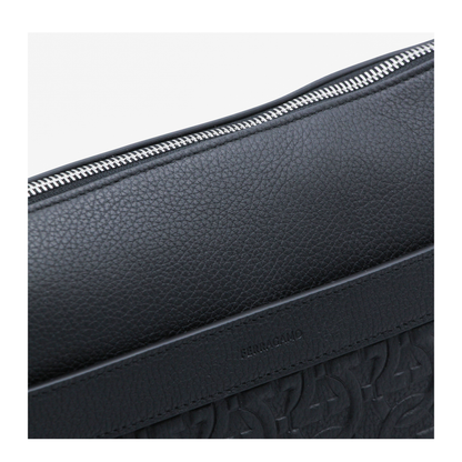 Gancini Messenger Bag In Embossed Leather - Black