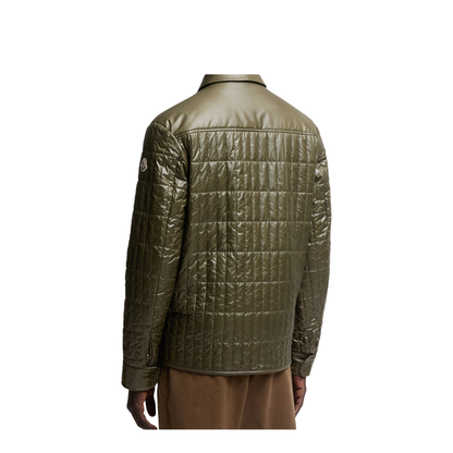 Olive Green Madiere Vertical-Quilted Padded Shirt Jacket