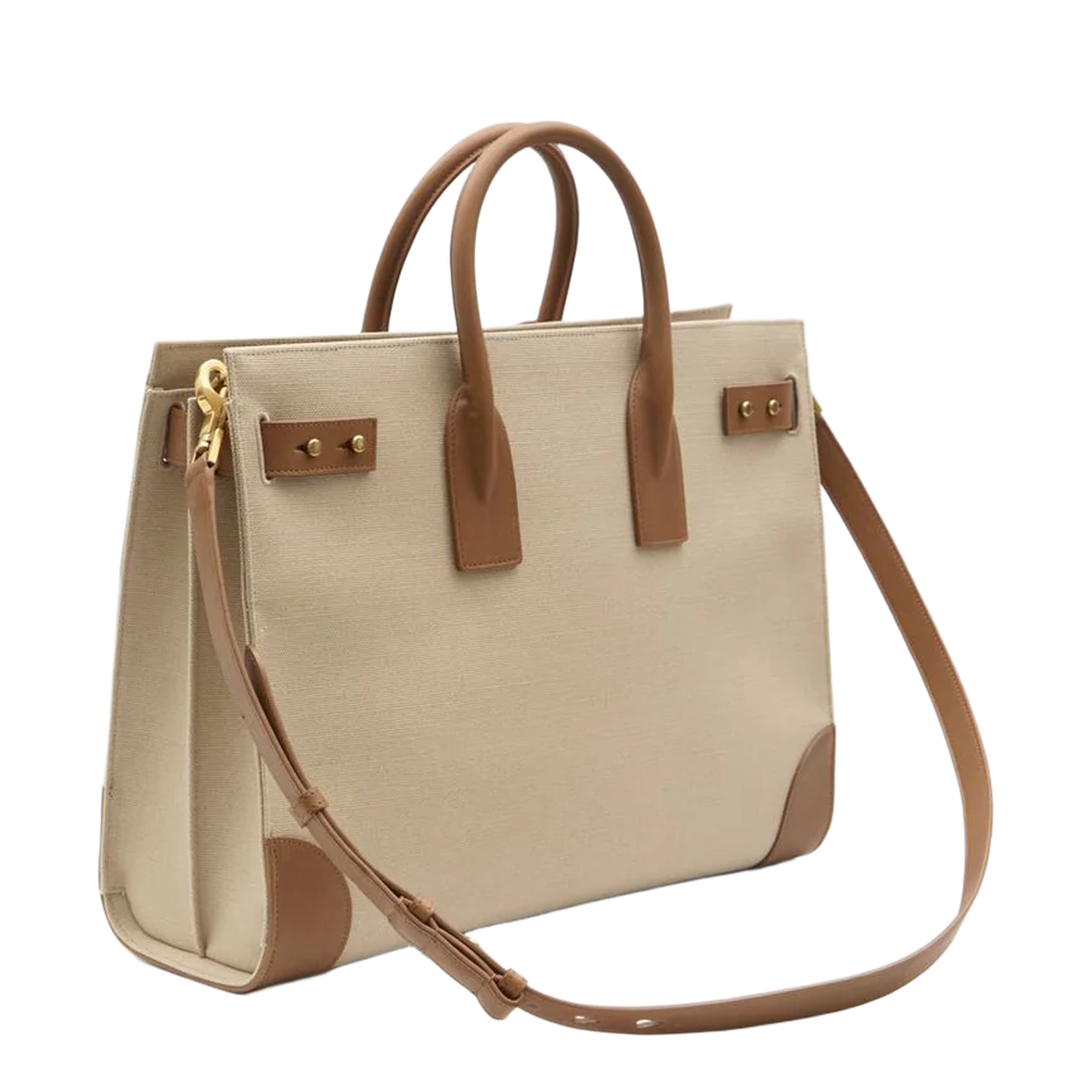 Sac De Jour Bag in Beige Canvas with Brown Calfskin Trims