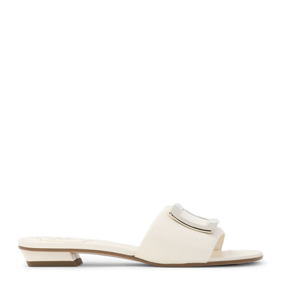 Square Buckle Leather Slides White