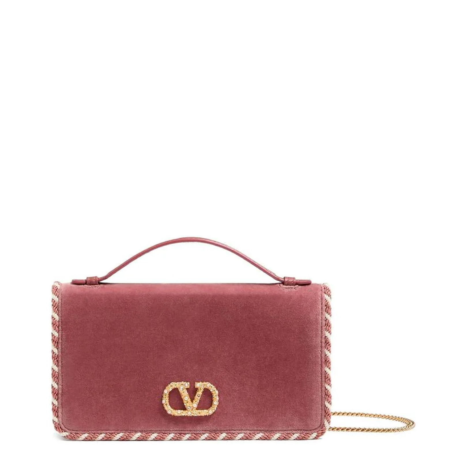 Velvet Bag/Wallet with VLogo Signature Detail