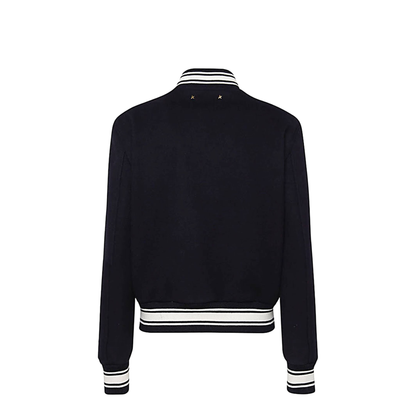 Black Virgin Wool Embroidered-Logo Bomber Jacket