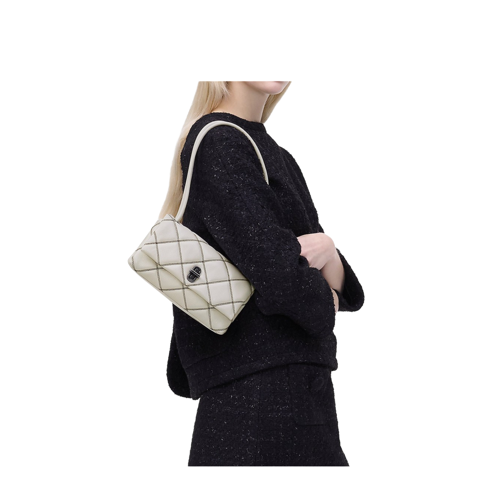 Mini Dual White Quilted Shoulder Bag