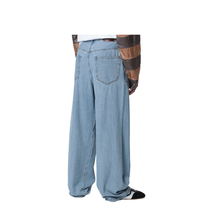 Light Blue Wide-Leg Jeans with Pleats