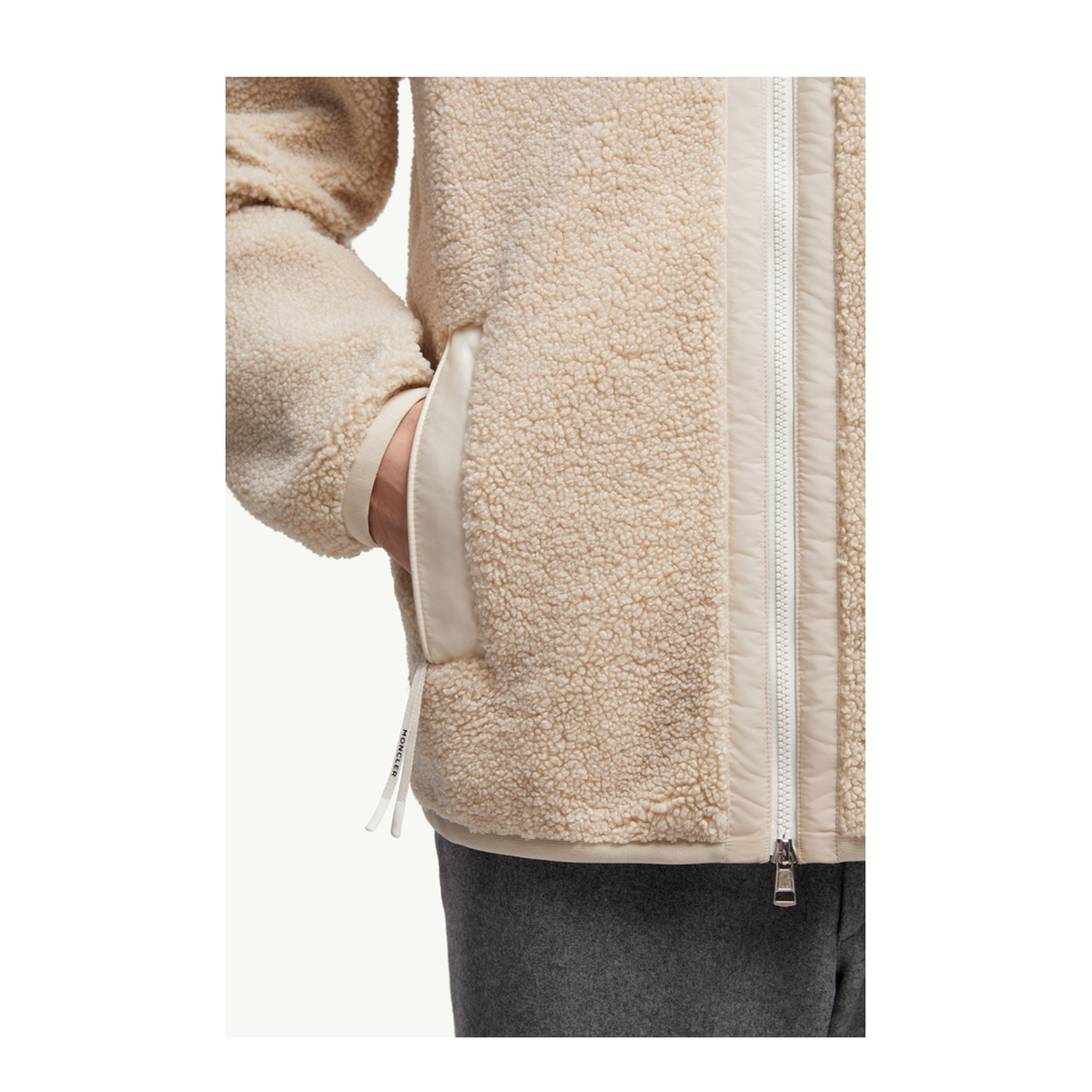 Light Beige Teddy Zip-Up Sweatshirt with Pocket