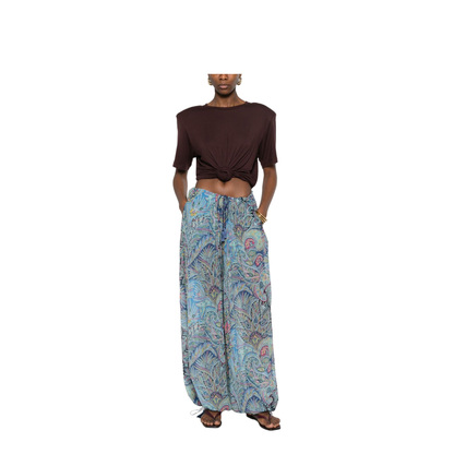 Printed Wide-Leg Trousers Blue
