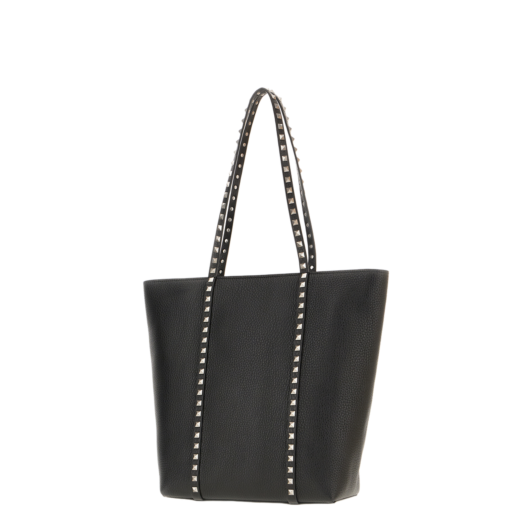 Black Leather Rockstud Shopping Bag