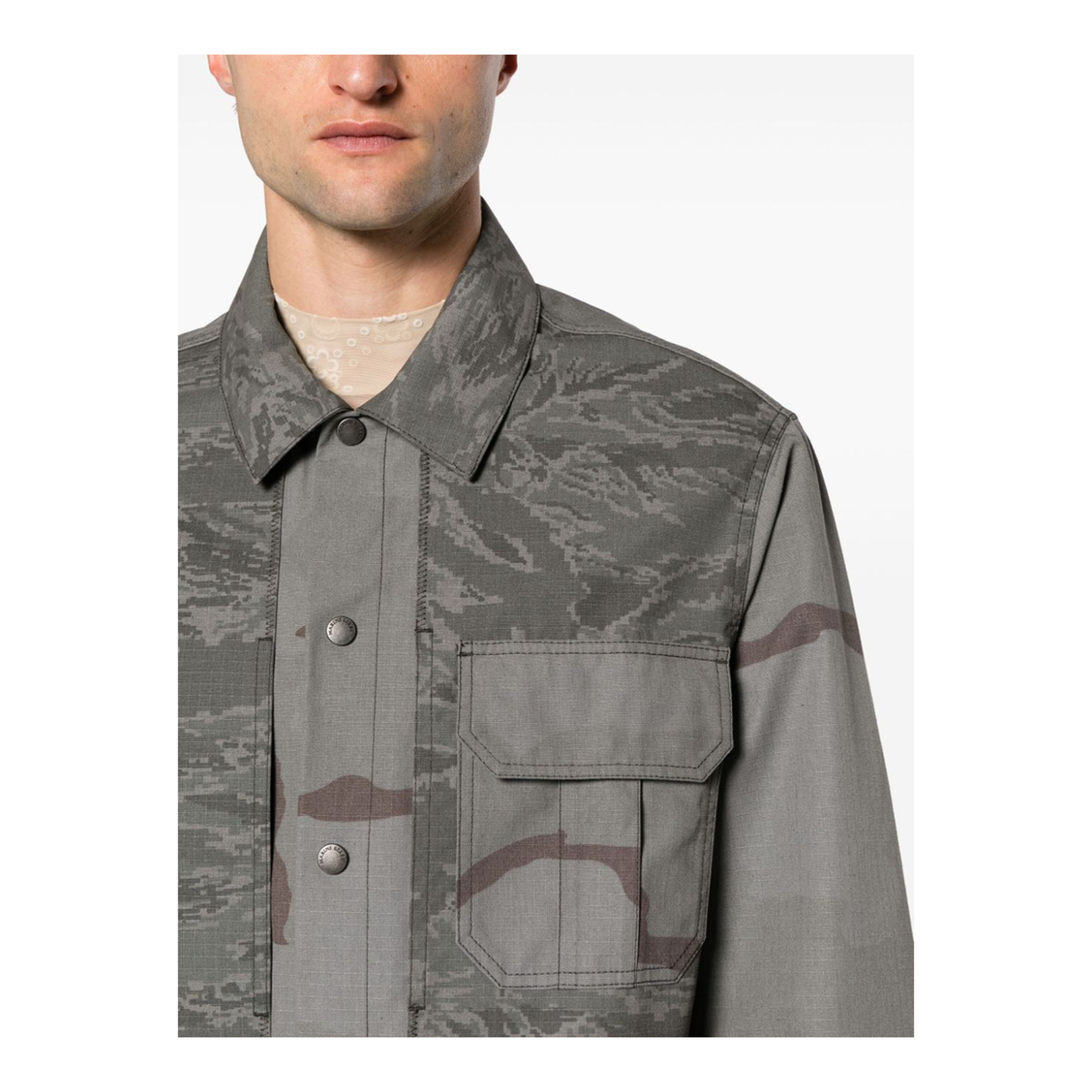 Grey Camouflage Print Overshirt