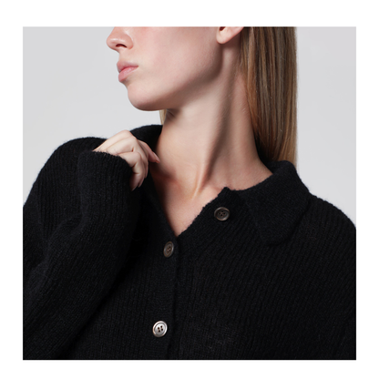 MAYFEYR - Our Legacy - Black Alpaca Blend Polo Cardigan - W4233MBOWOBLK