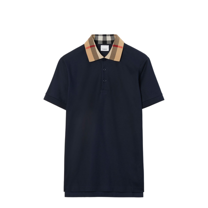Check Collar Cotton Polo Shirt - Blue