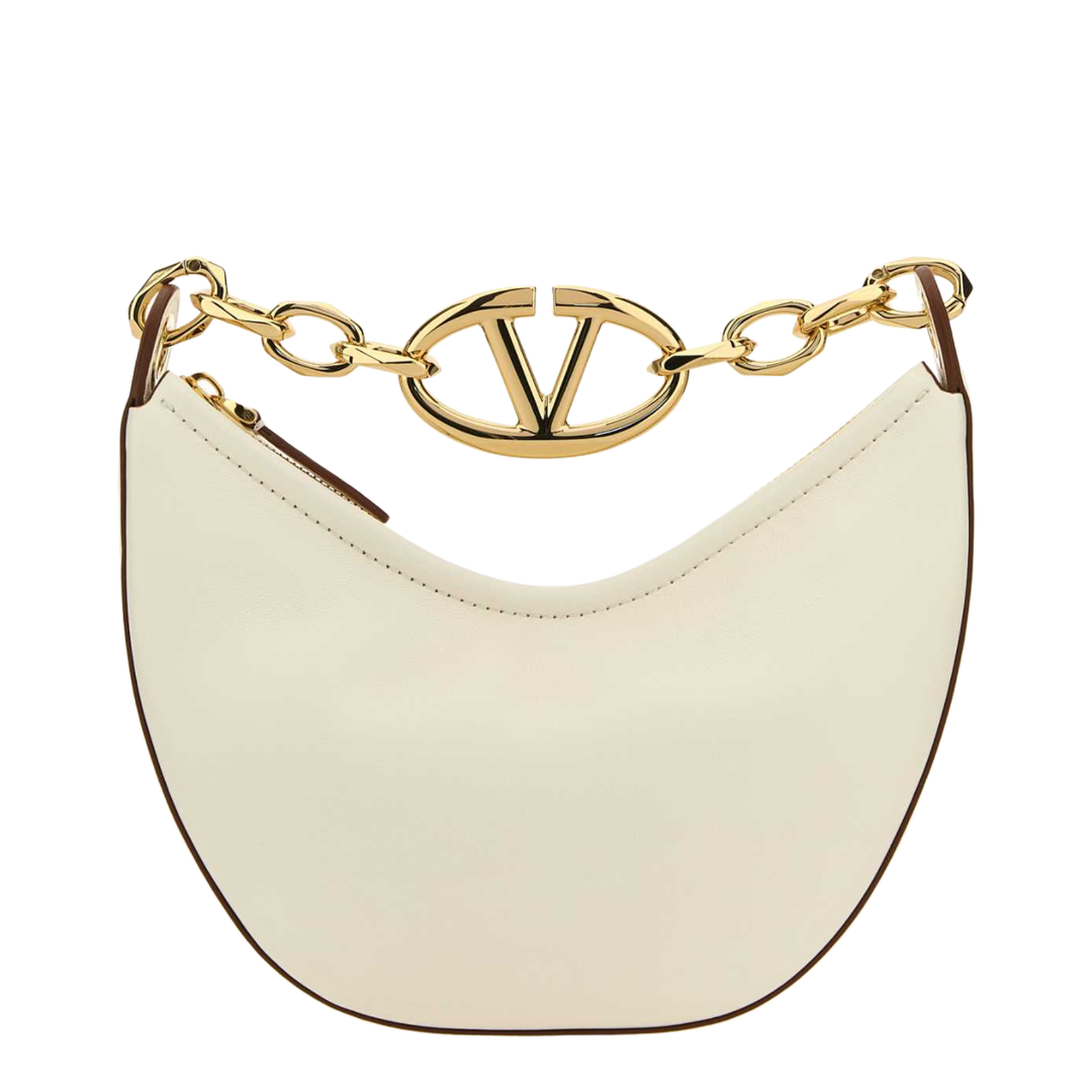 Ivory Leather Mini Hobo Vlogo Moon Handbag