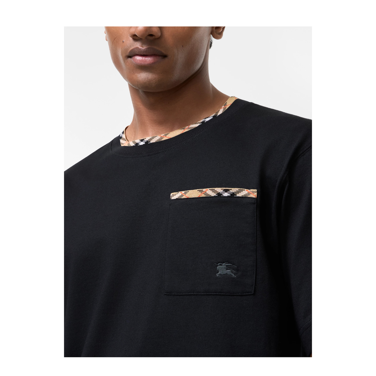 Cotton T Shirt With Check Trims