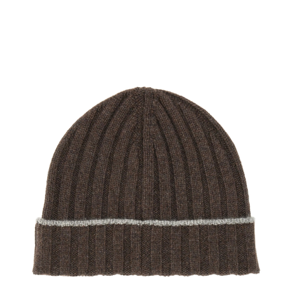 Ribbed-Knit Beanie Hat Brown