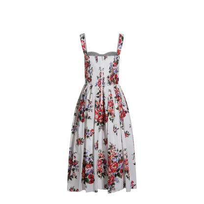 Flower Bouquet-Print Cotton Midi Dress
