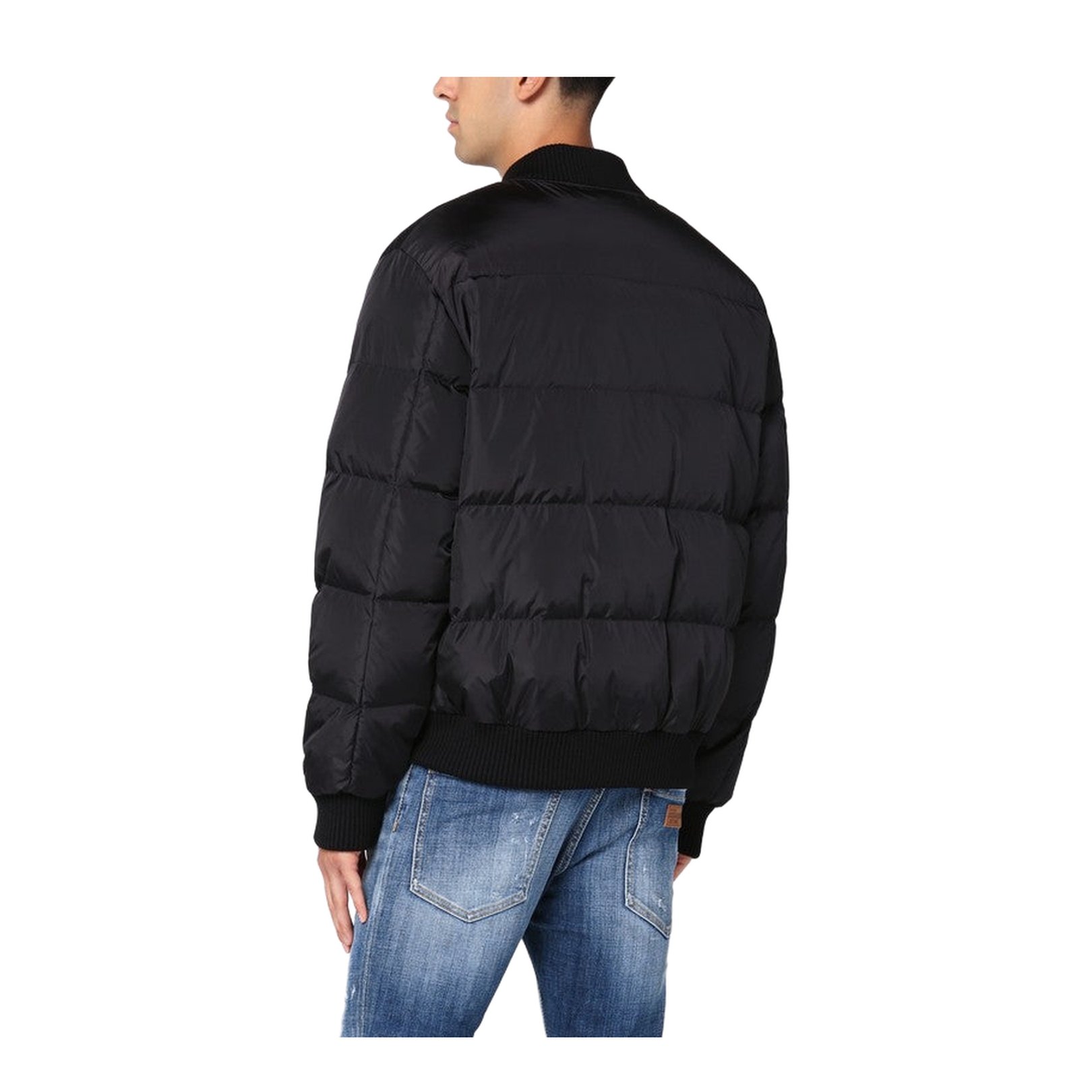 Black Nylon Puffer Bomber Jacket