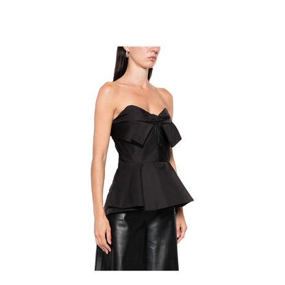 Black Peplum Hem Off-Shoulder Bow Detail Sleeveless Top