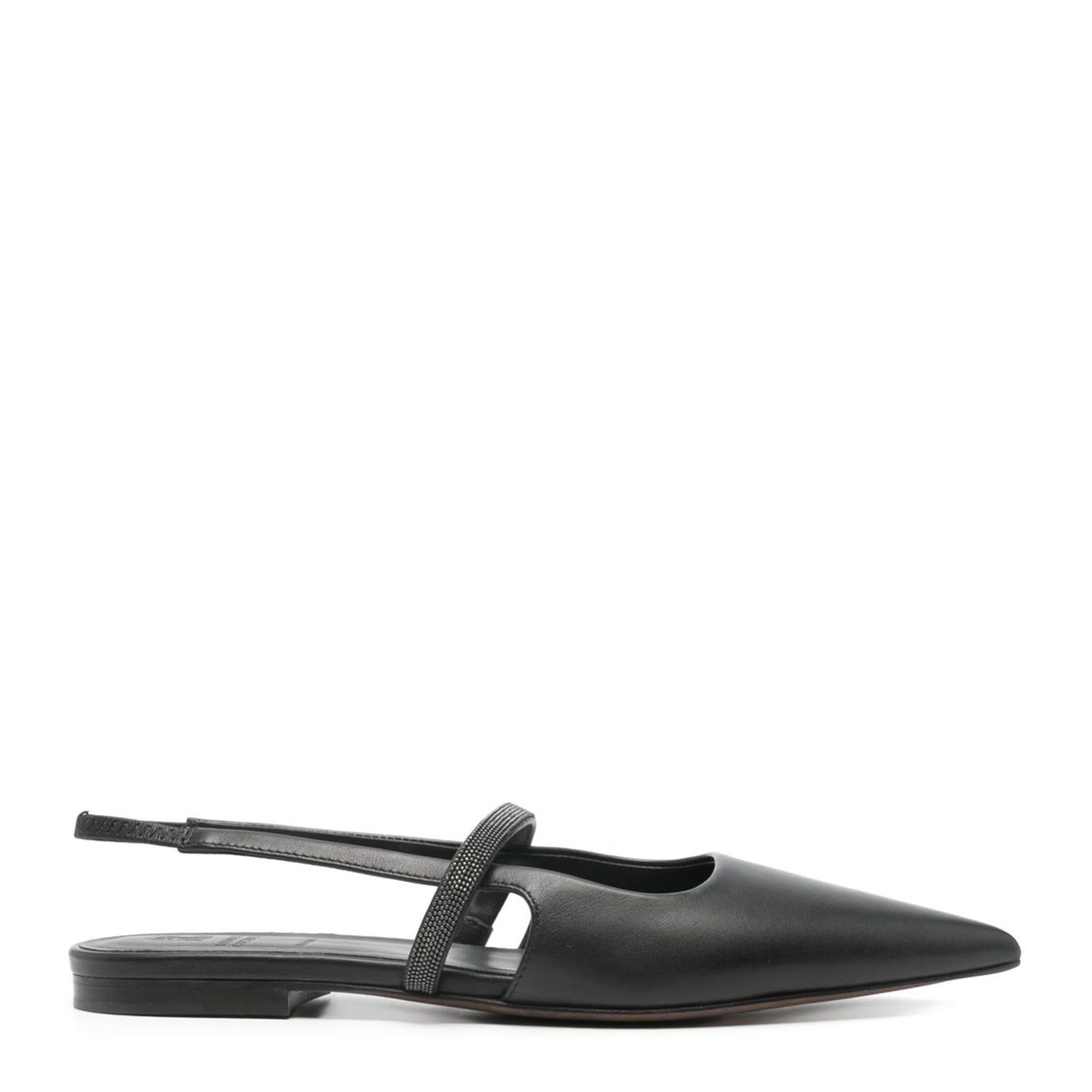 Black Calf Leather Pointed Toe Open Back Slingback Shoes