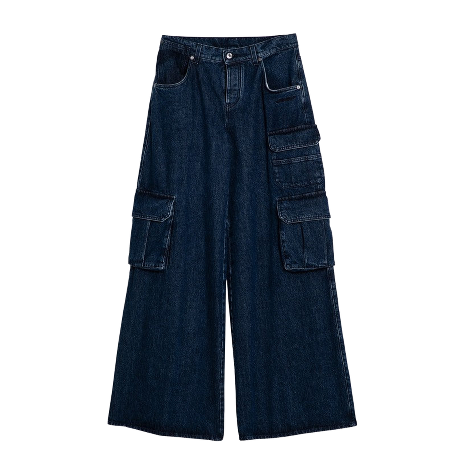 Blue Wide Cargo Denim Jeans