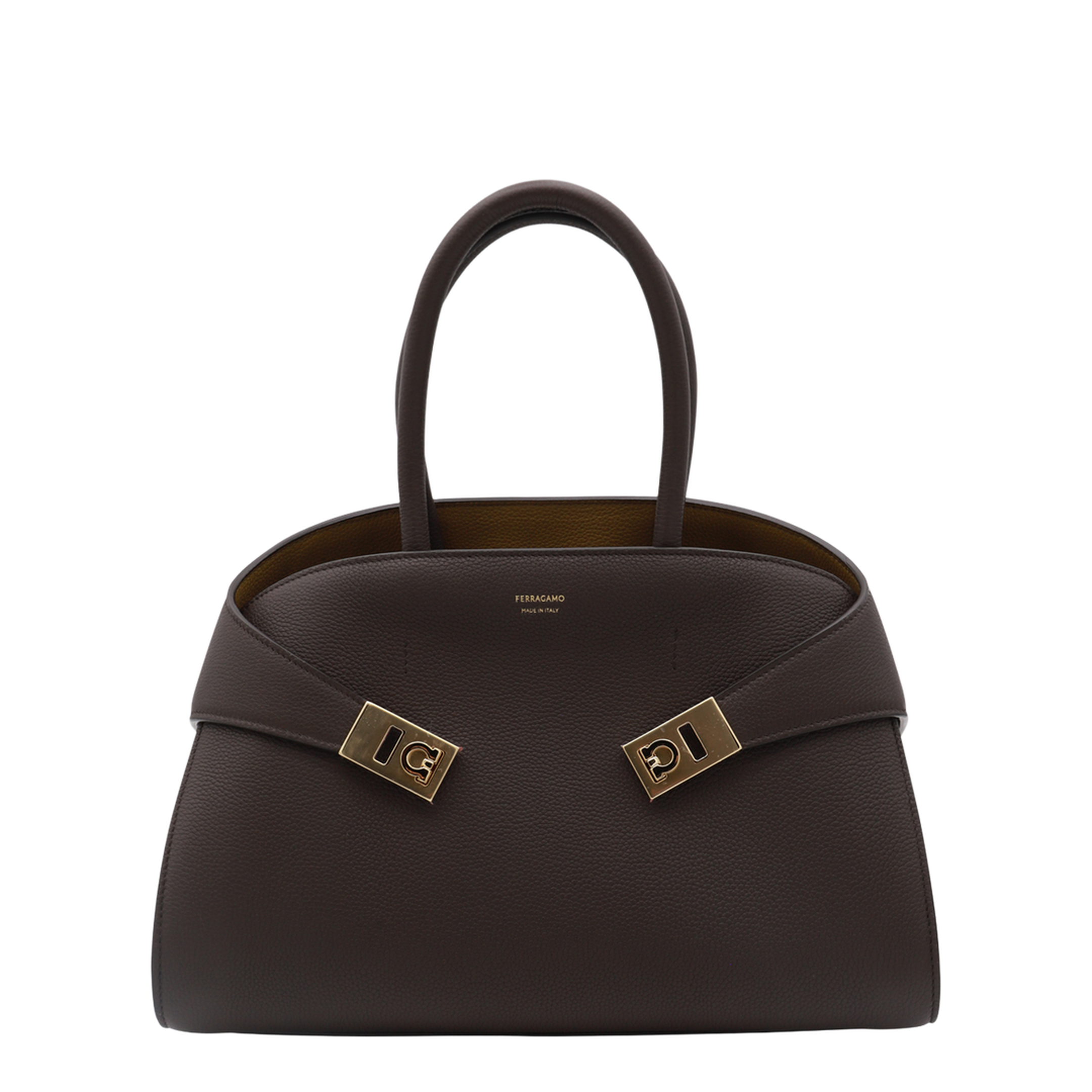 Hug Medium Hammered Calfskin Top Handle Bag - Testa Di Moro / Burnt Ocher