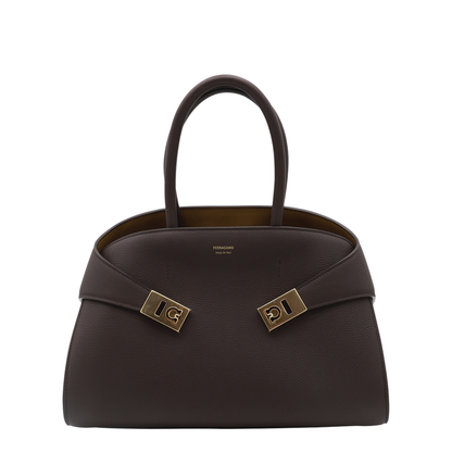 Hug Medium Hammered Calfskin Top Handle Bag - Testa Di Moro / Burnt Ocher
