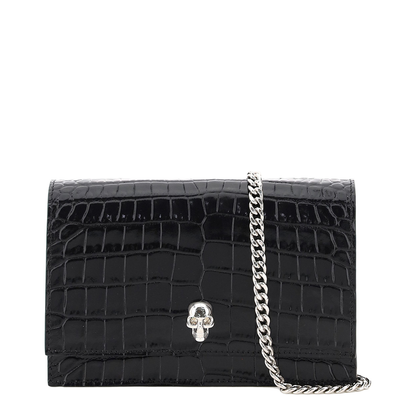 Skull Mini Croco Print Cross Body Bag