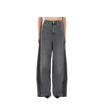 Two-Tone Black Wide-Leg Denim Jeans