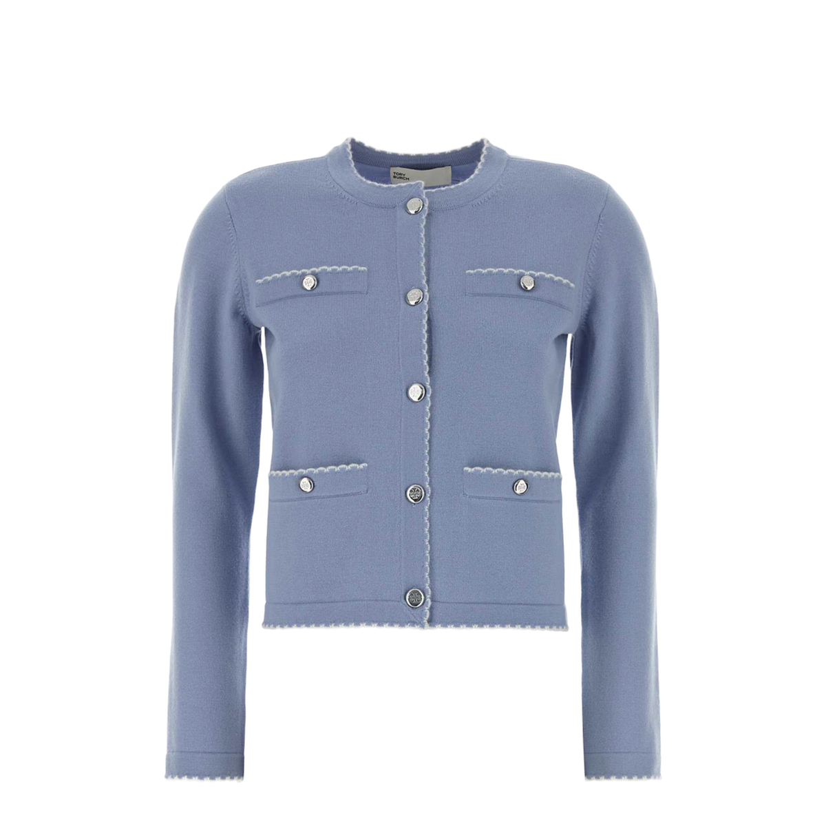 MAYFEYR - Tory Burch - Powder Blue Stretch Wool Blend Kendra Cardigan - 182317985