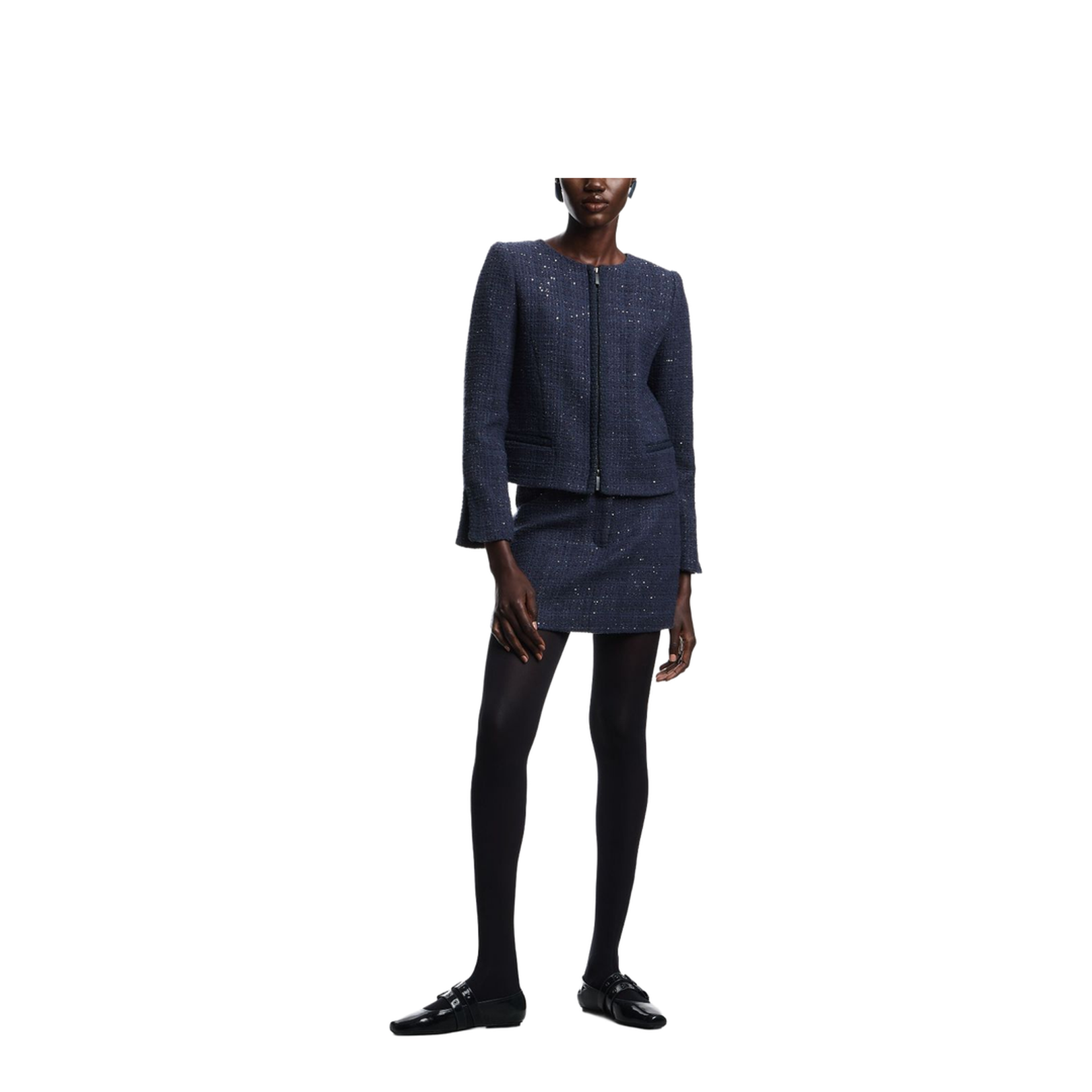 Lurex Tweed Zip-Up Jacket with Micro Sequins