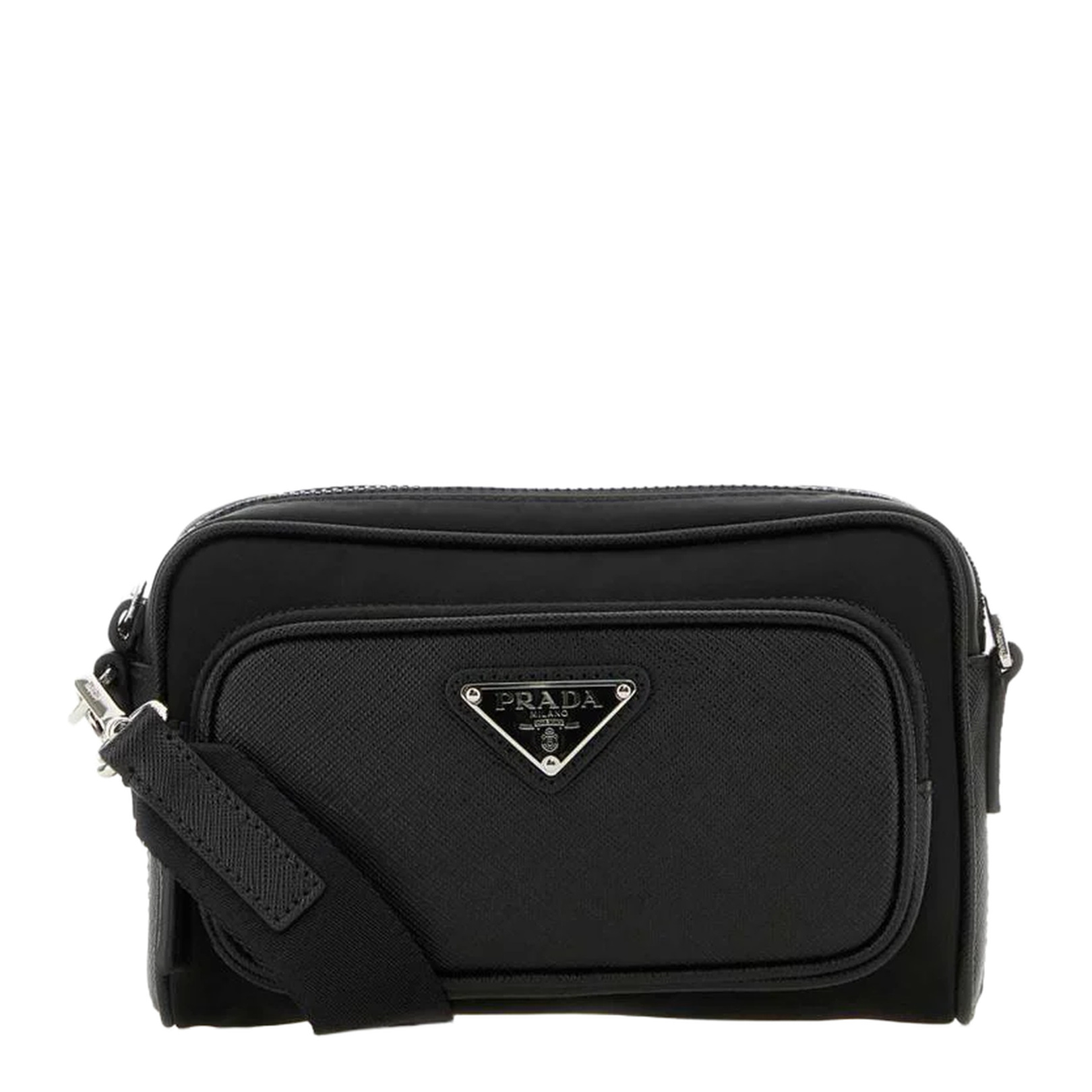 Black Re-Nylon and Leather Crossbody Bag