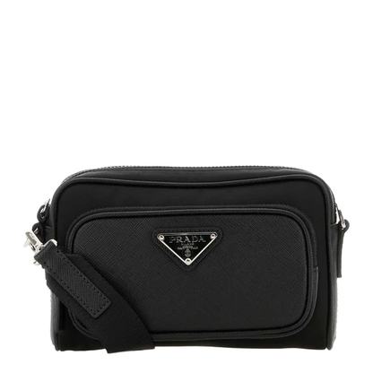 Black Re-Nylon and Leather Crossbody Bag