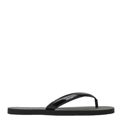 Black Brushed Leather Flip-Flop Sandals