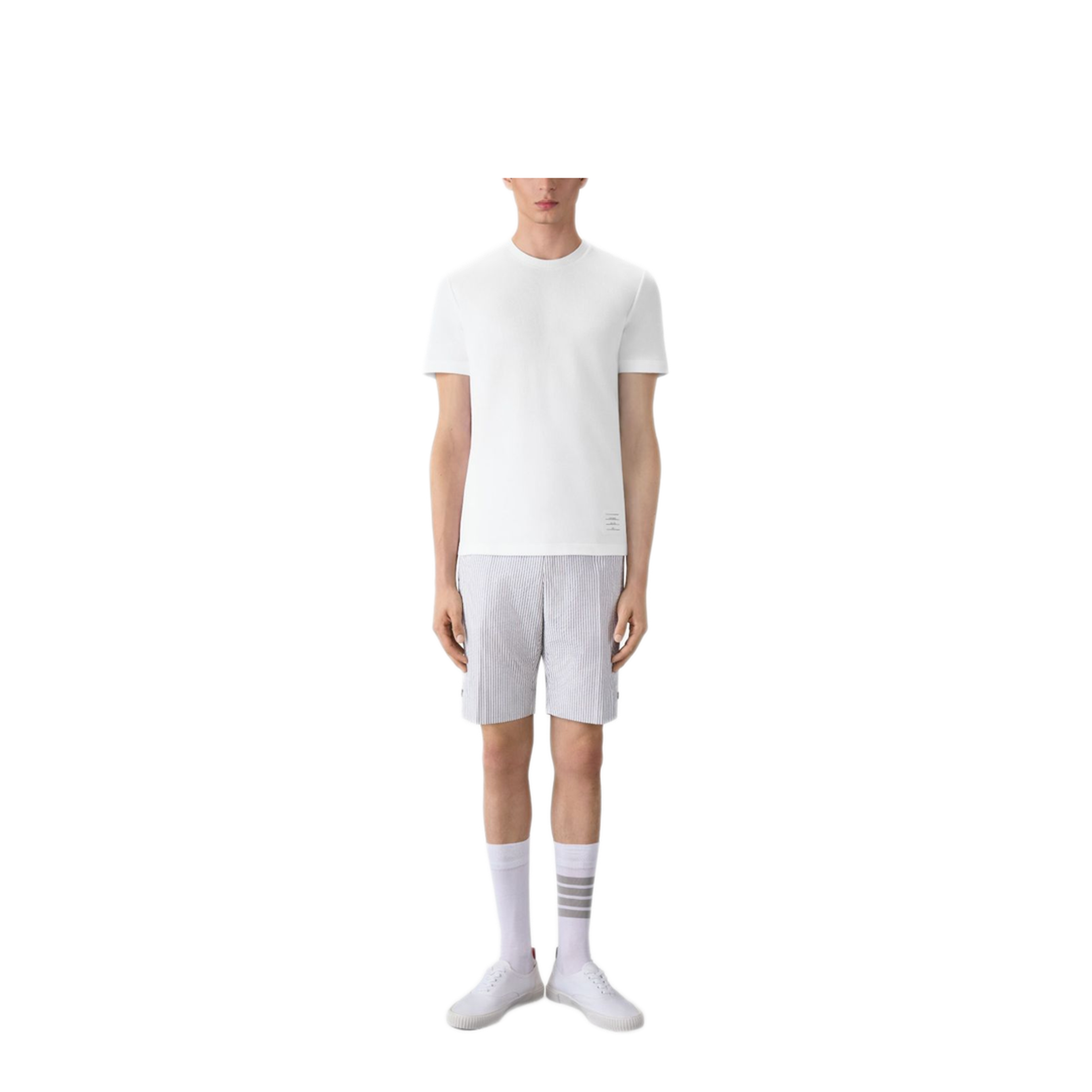 MAYFEYR - Thom Browne - Short Sleeve Tee With Engineered 4 Bar Stripe In Classic Pique - MJS123A00050100