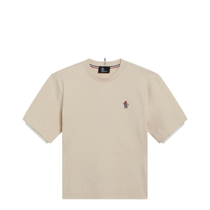 Crew Neck T-Shirt with Logo on Front and Back in Tech Fabric White