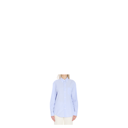Light Blue Shirt with All-Over Stripe Motif and Embroidered