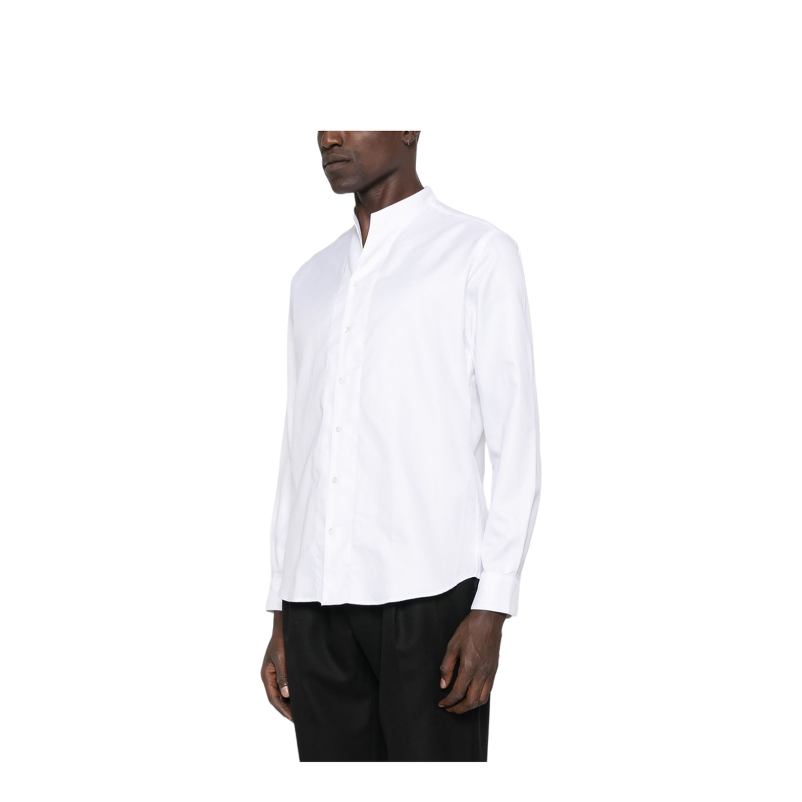 White Mandarin Collar Long Sleeve Button Fastening Shirt