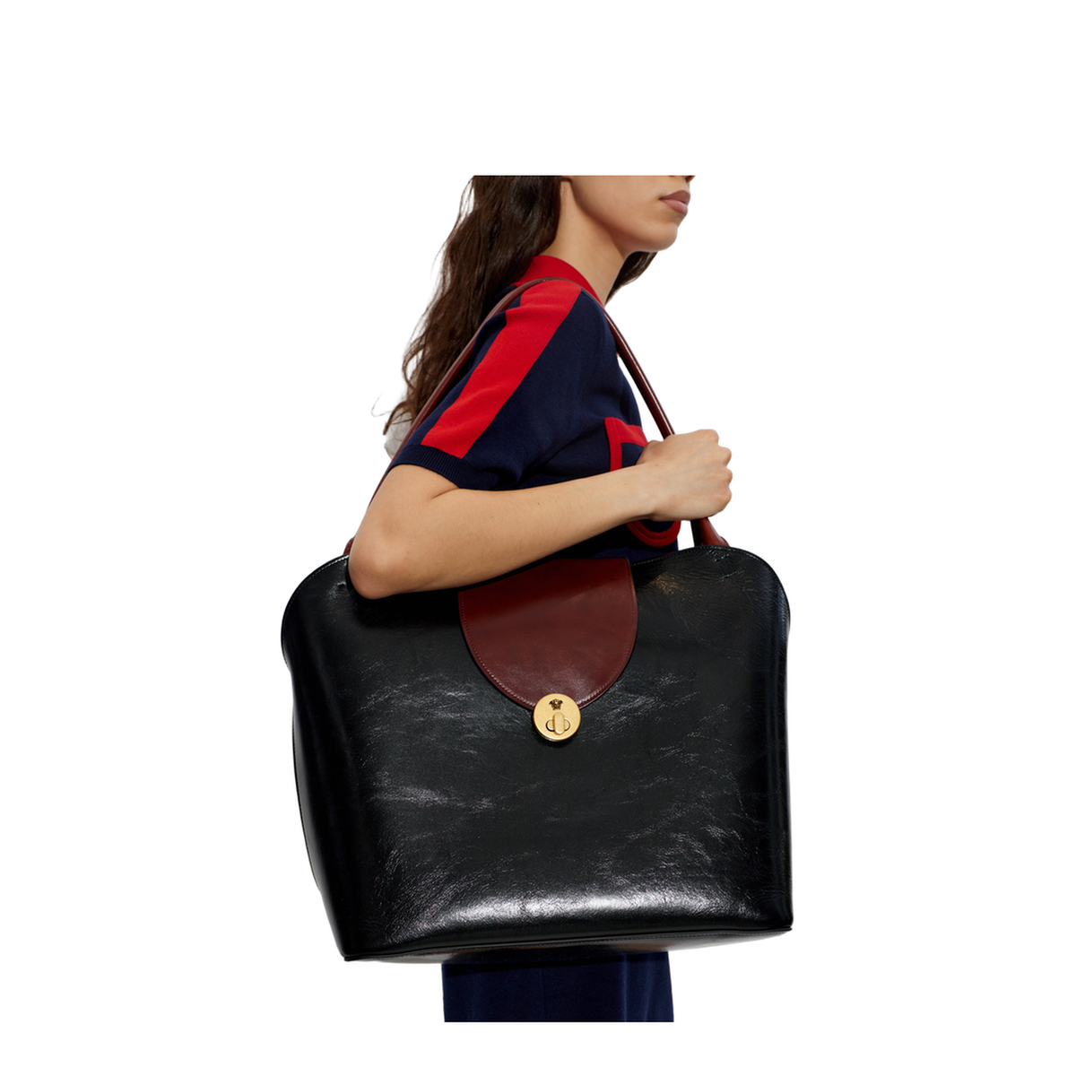 Black Leather Shopping Bag