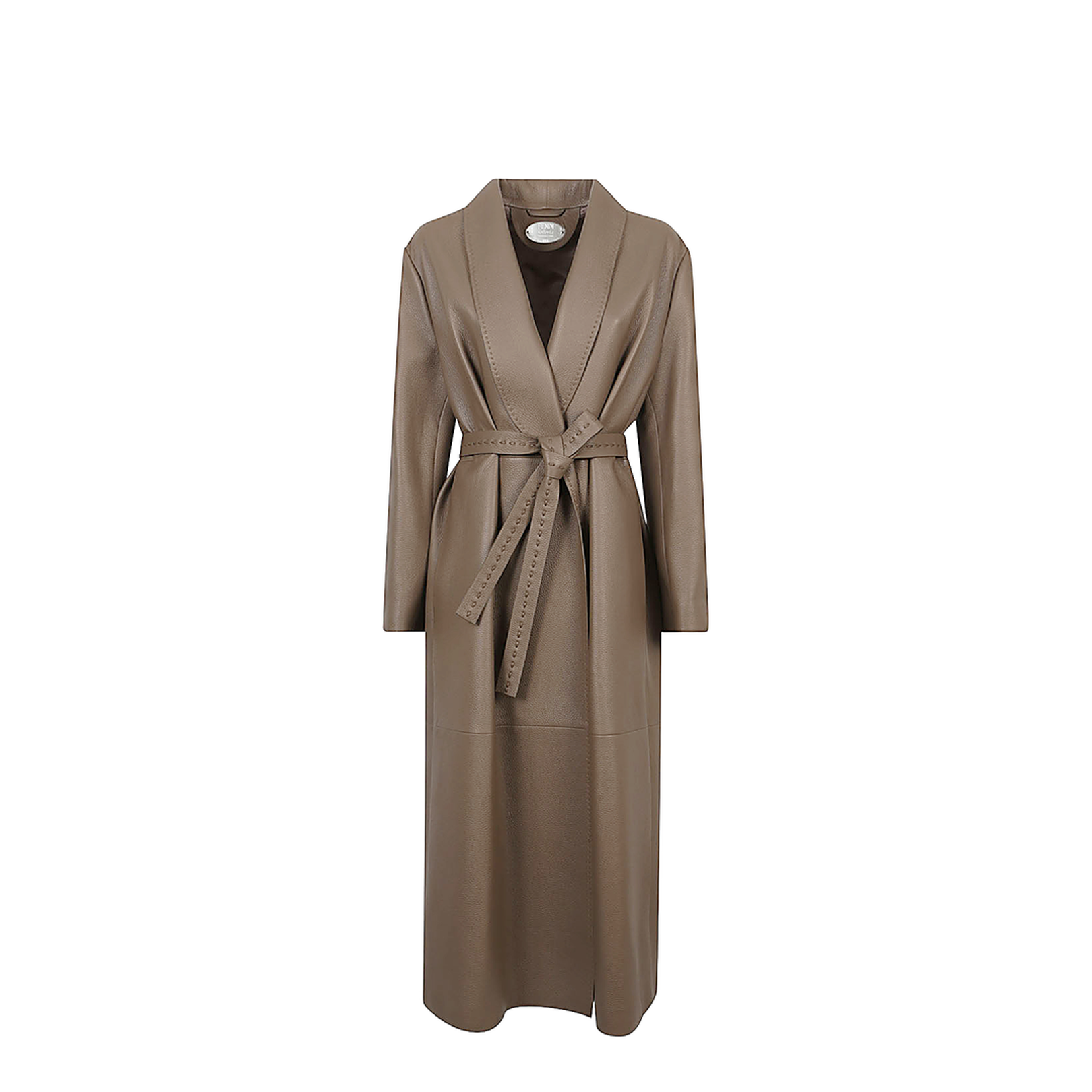 Long Wrap Coat Leather Green