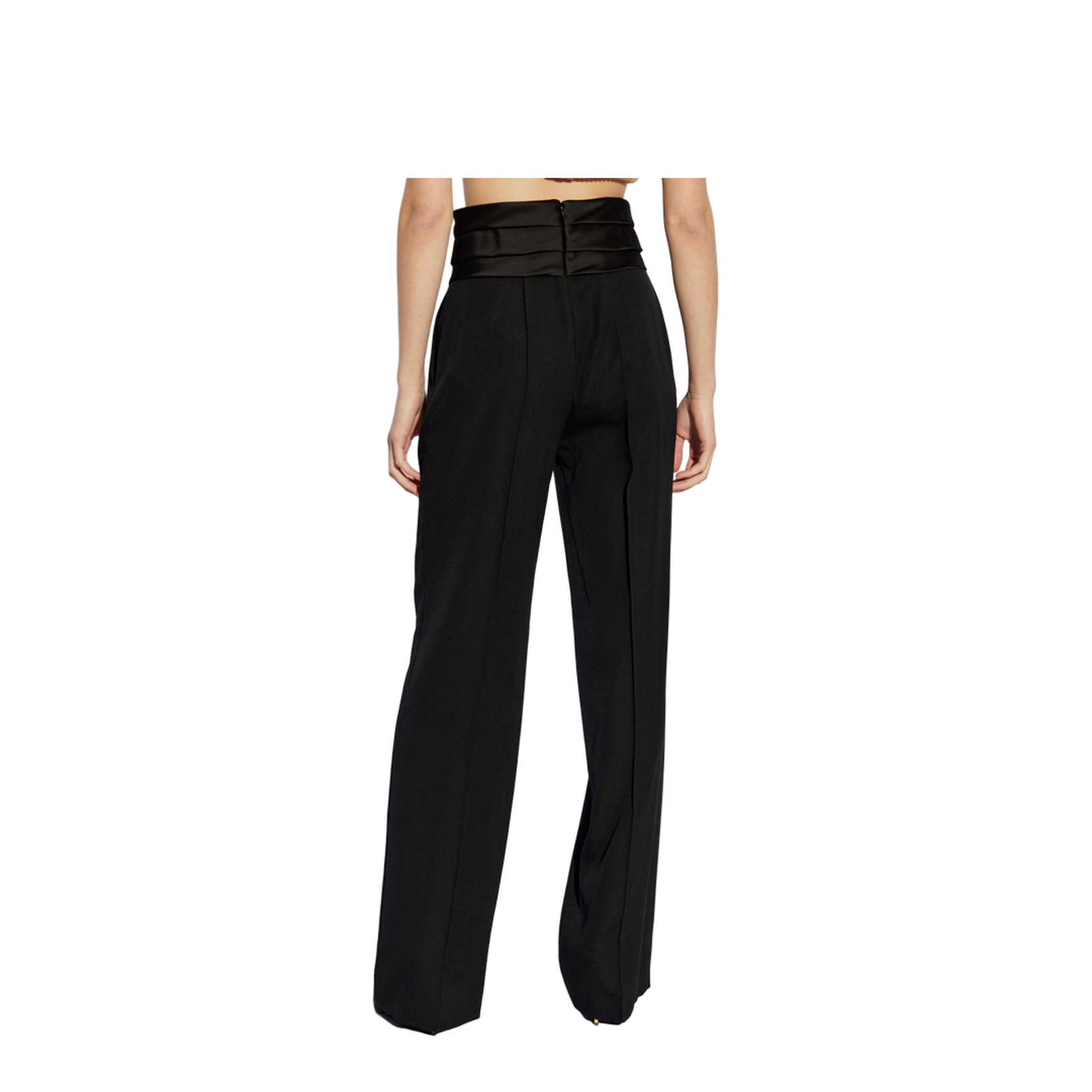 Black High-Waisted Satin Tailored Pants