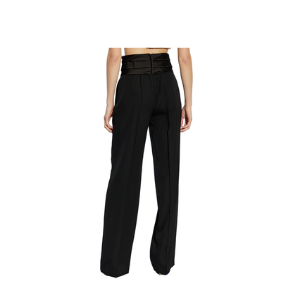 Black High-Waisted Satin Tailored Pants