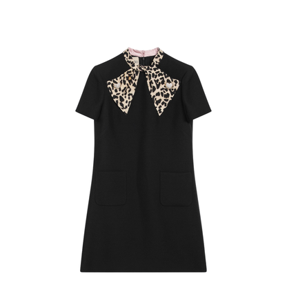 Black Dress with Bow on Front and Leopard Print
