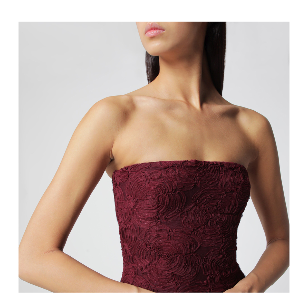 MAYFEYR - Rotate - Burgundy Floral Mesh Ruffle Dress - 116275741BCR1787741