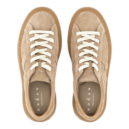 Beige Front Lace-Up Fastening Sneakers