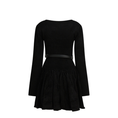 MAYFEYR - Self Portrait - Knitted Flared Dress - AW25029SBBLACK