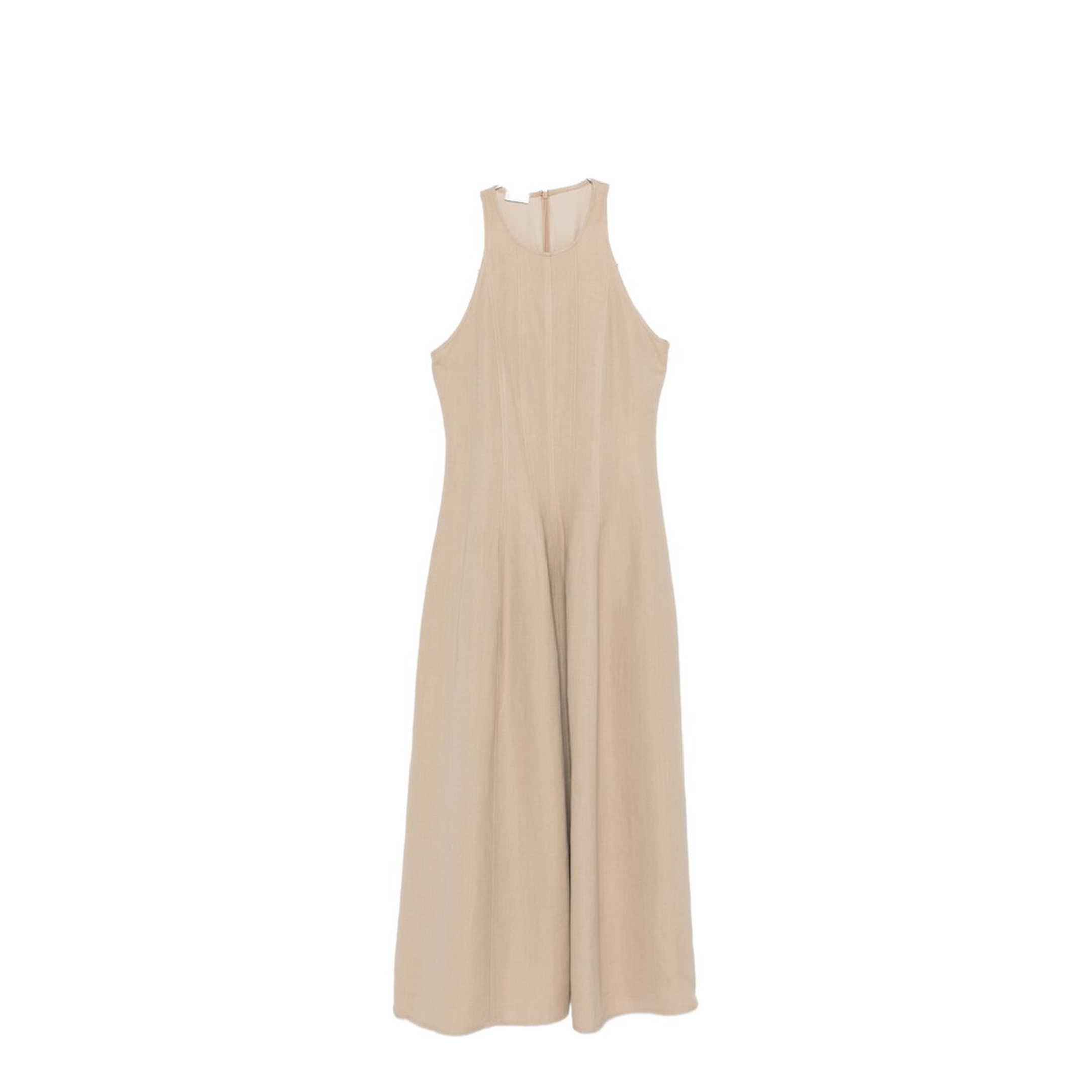 Sleeveless Panelled Midi Dress Beige