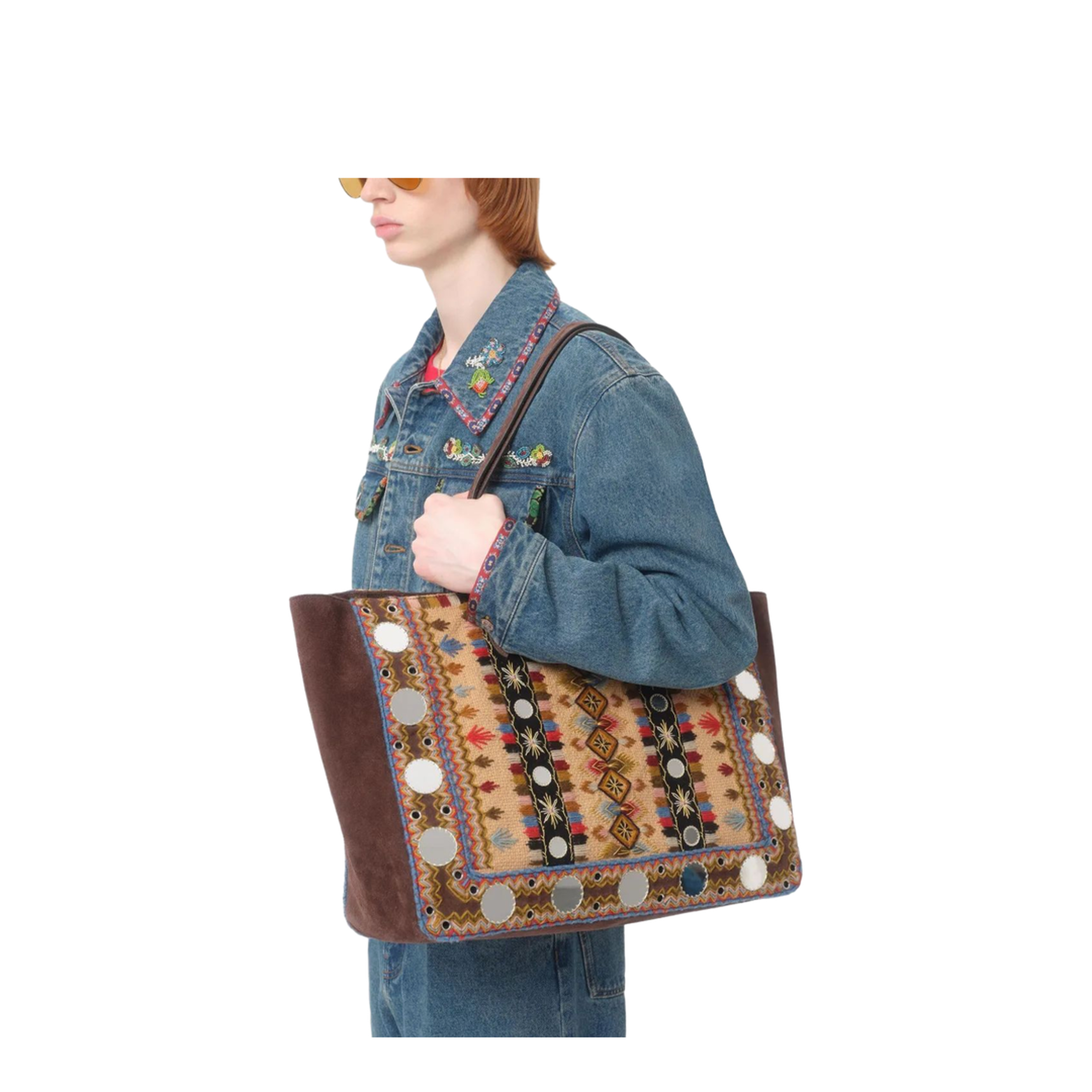 Denim Jacket With Beaded Embroidery And Printed Edges